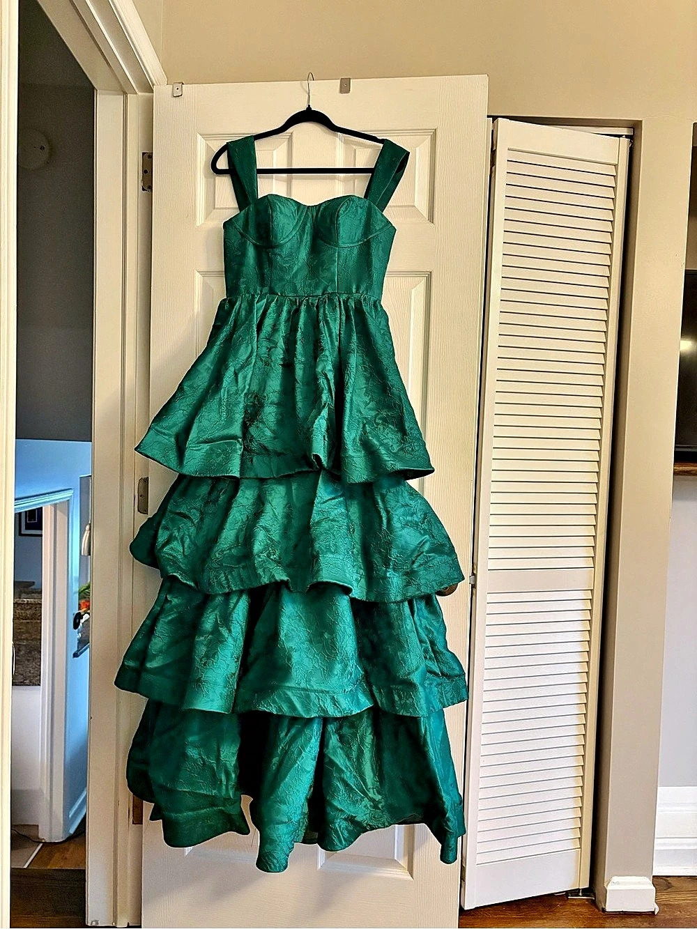 Forest Green Floral Tiered Maxi Dress NWOT